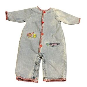Vintage Little One‎ denim embroidered one piece baby romper 16-17 1/2 lbs